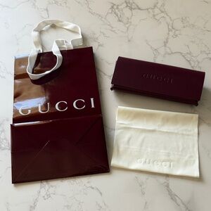 Gucci Maroon Bag and Pouch Set with Cream Dust Bag